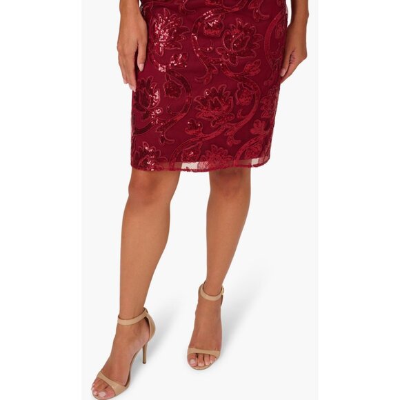 Adrianna Papell Garnet Red Off-Shoulder Sheath Dress Size 2 - Sequin Floral Embe - Picture 7 of 7